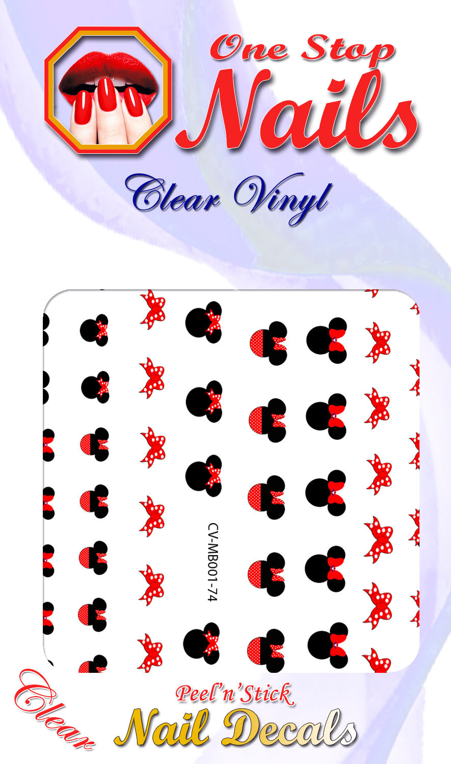 Minnie Mouse with a Bow CLEAR VINYL Peel’n’Stick Nail Decals/Stickers CV-MB1-74