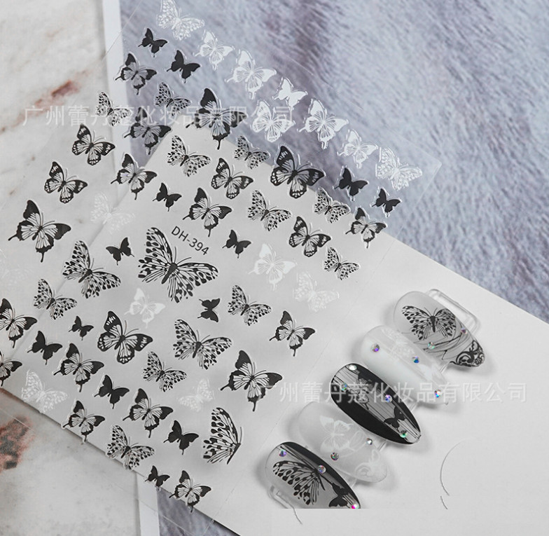 Nail art 3D stickers Adhesive Decals White Black Butterfly DIY NH12