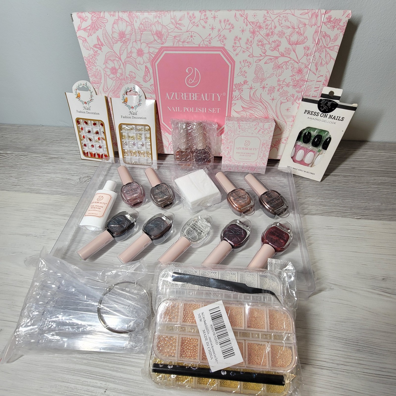 AZUREBEAUTY Nail Polish Bundle- 40 Pcs Clear Nail Color Sticks & Deco Press Nail