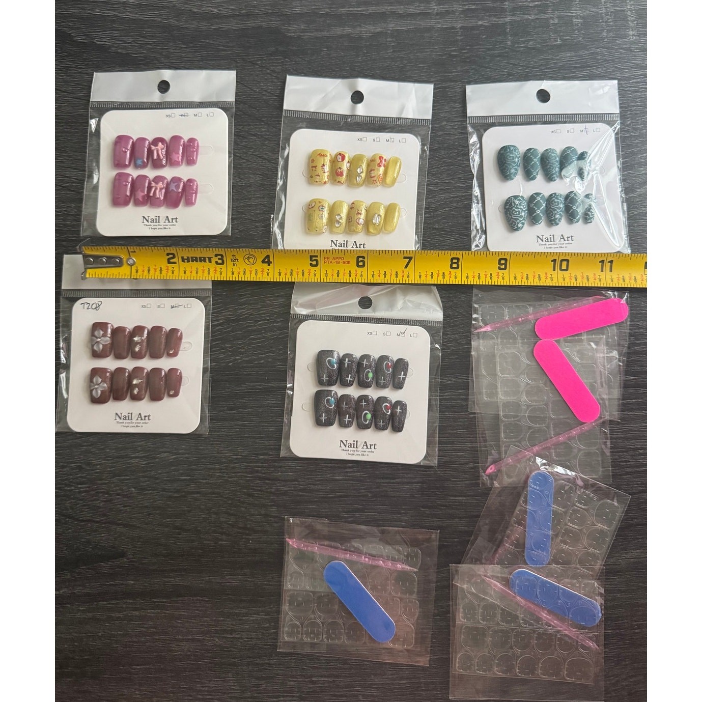Lot of 5 Handmade Hand Painted Press On Nails Multicolor 3D