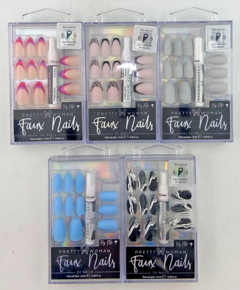 Pretty Woman Faux Nails 24 Set With Glue *Five Pack*