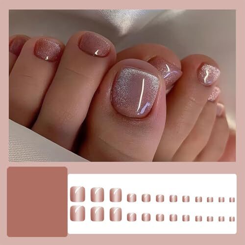 24 Pcs Press on Toenails Short Square – SHUXILIN Cute Pink Glitter Fake Toe