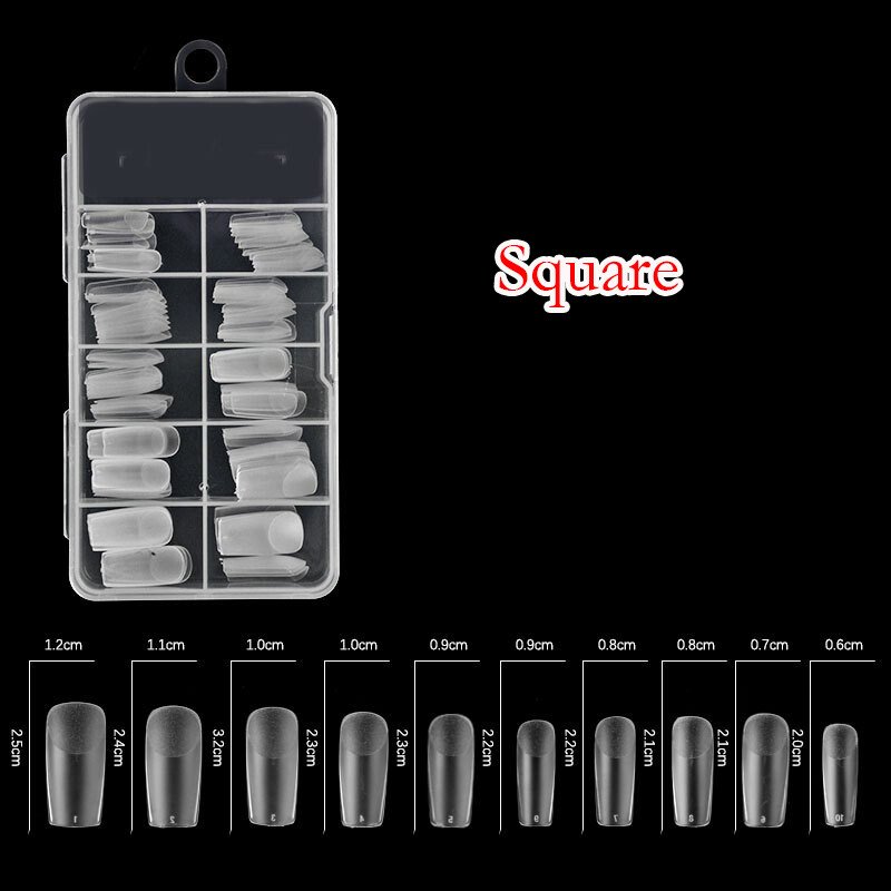 100 Pcs False Nail Tips Clear Nails Square Almonds Waterdrop Sanding Frosted DIY