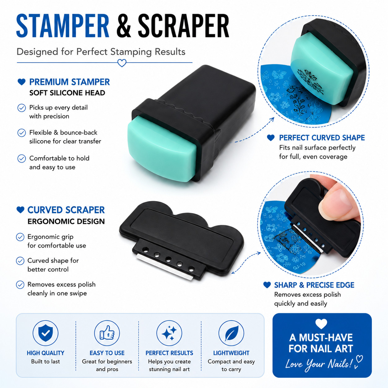 10PCS Nail Art Stamping Kit Image Template Plates, Polish Stamper & Scraper Set