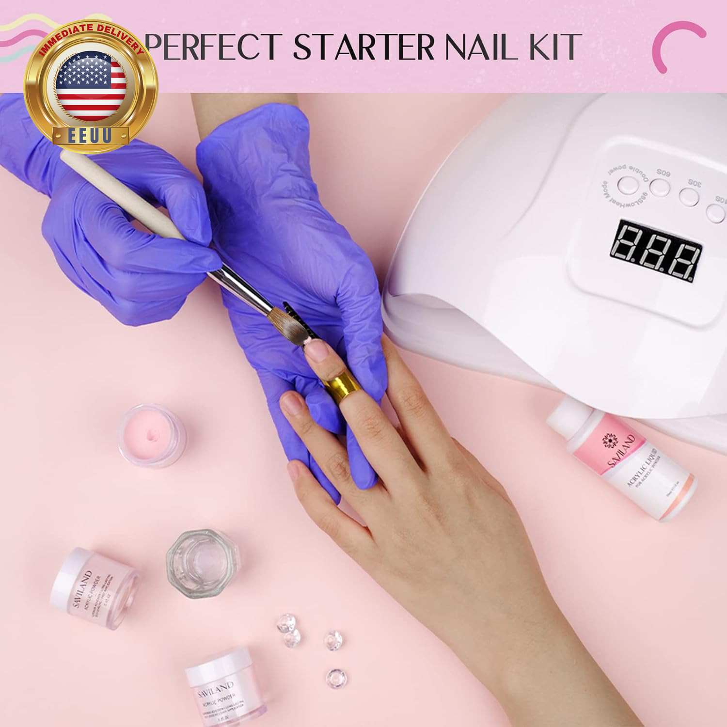 Acrylic Nail Starter Kit: Clear Pink Nude Acrylic Powder & Liquid, Brush, Files,