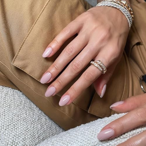 Dusty Pink Press On Nails Short Almond, Acrylic Nails Press glossy dusty pink