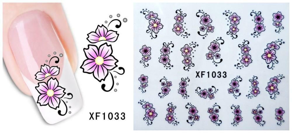 Nail Art Water Transfer Sticker Decal Stickers Pretty Flowers Pink Green XF1033