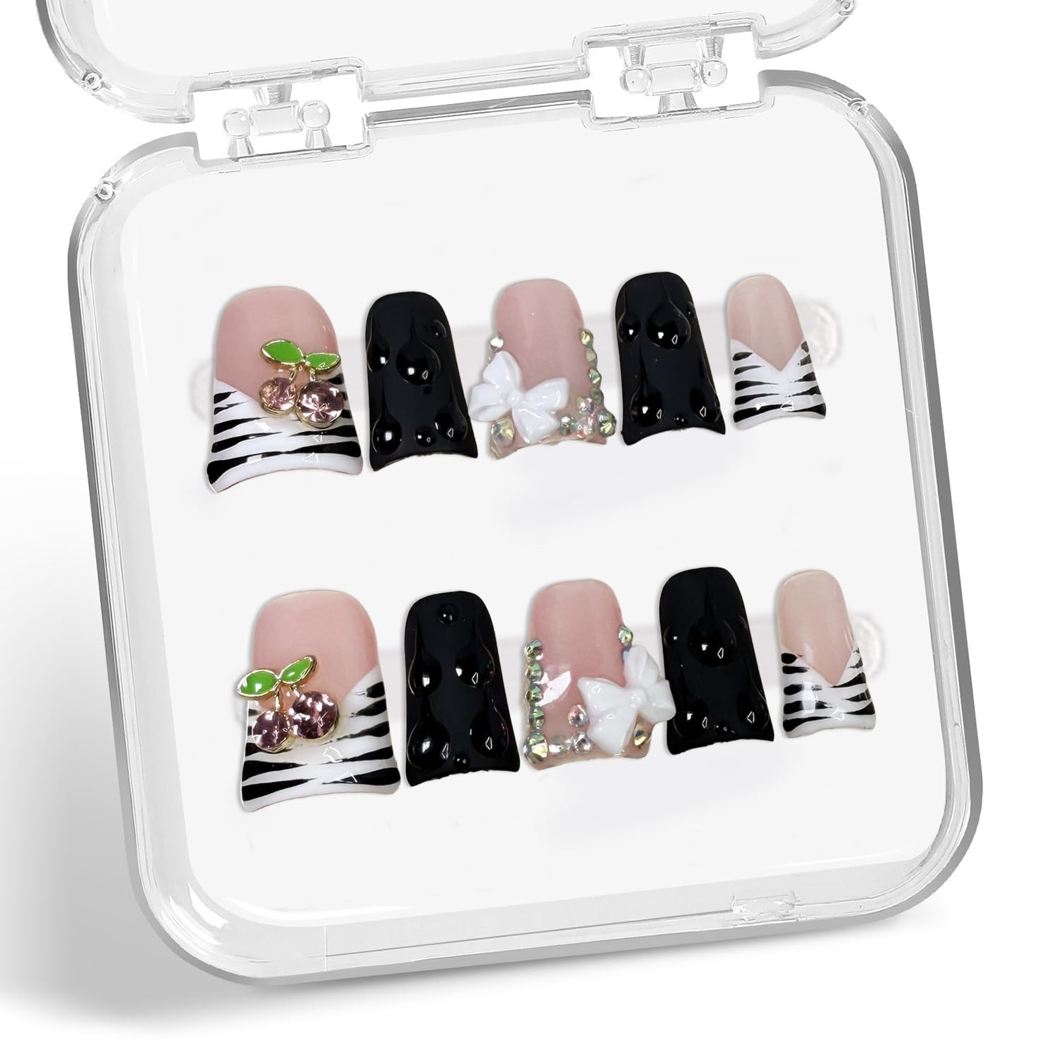 Luxury Handmade Press on Nails 3D Unique Flower Fake Nails Pink French Tip False