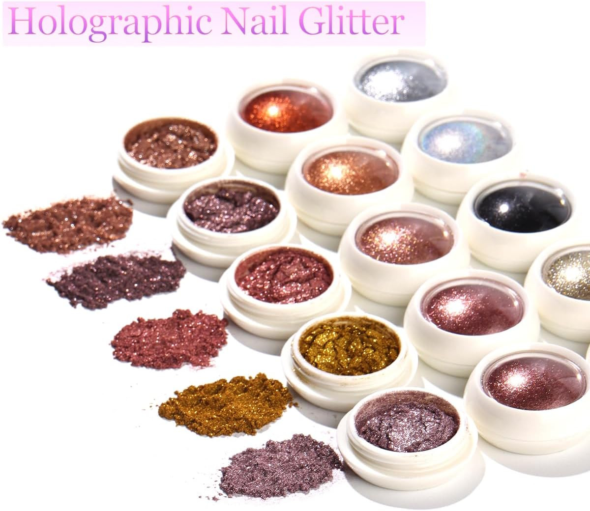 16 Jars Chrome Nail Powder for Gel Nails, Holographic Mirror Metallic Effect Fin