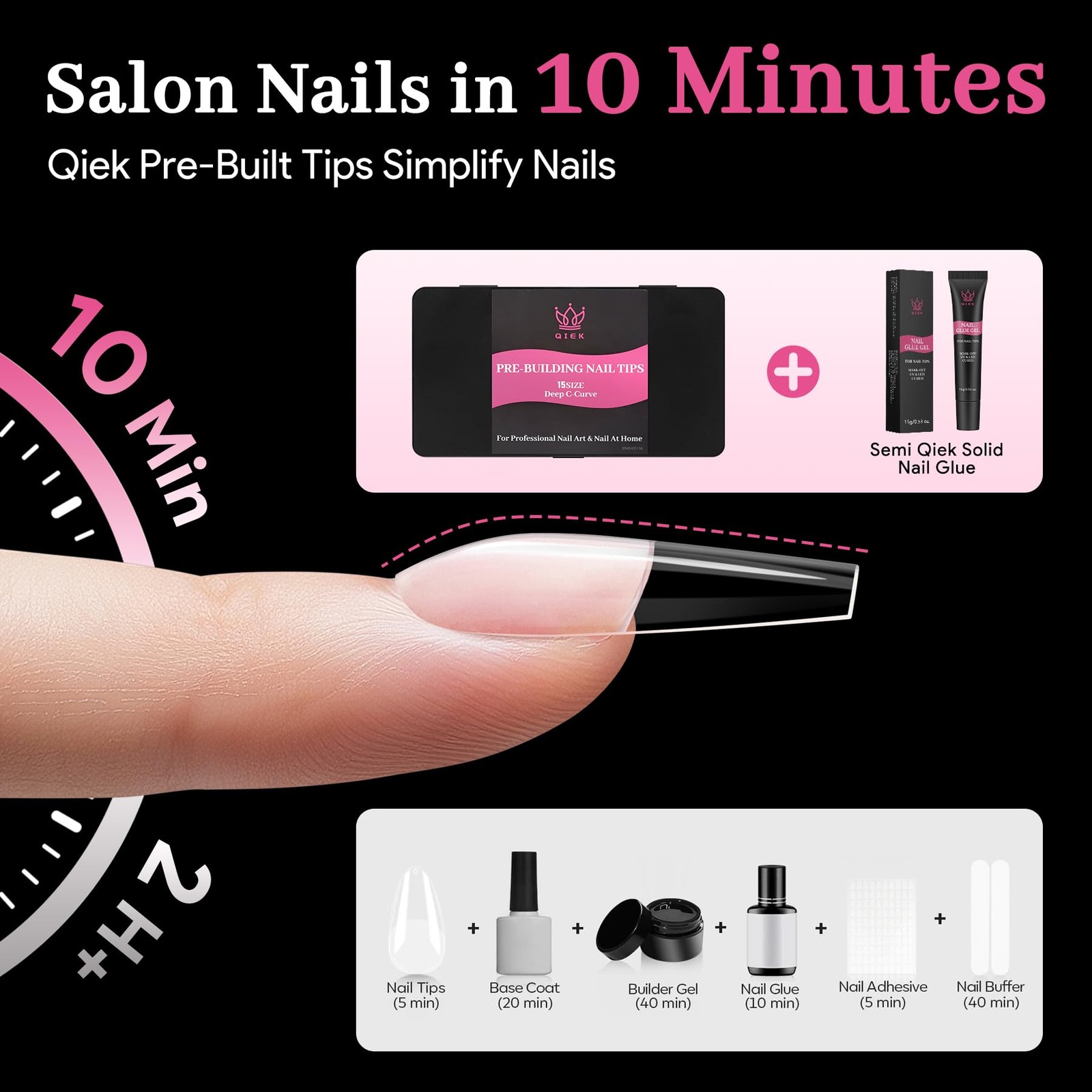 Long Coffin Pre-Building Nail Tips, 15 Sizes 240 PCS Pre-shaped Apex Clear So…