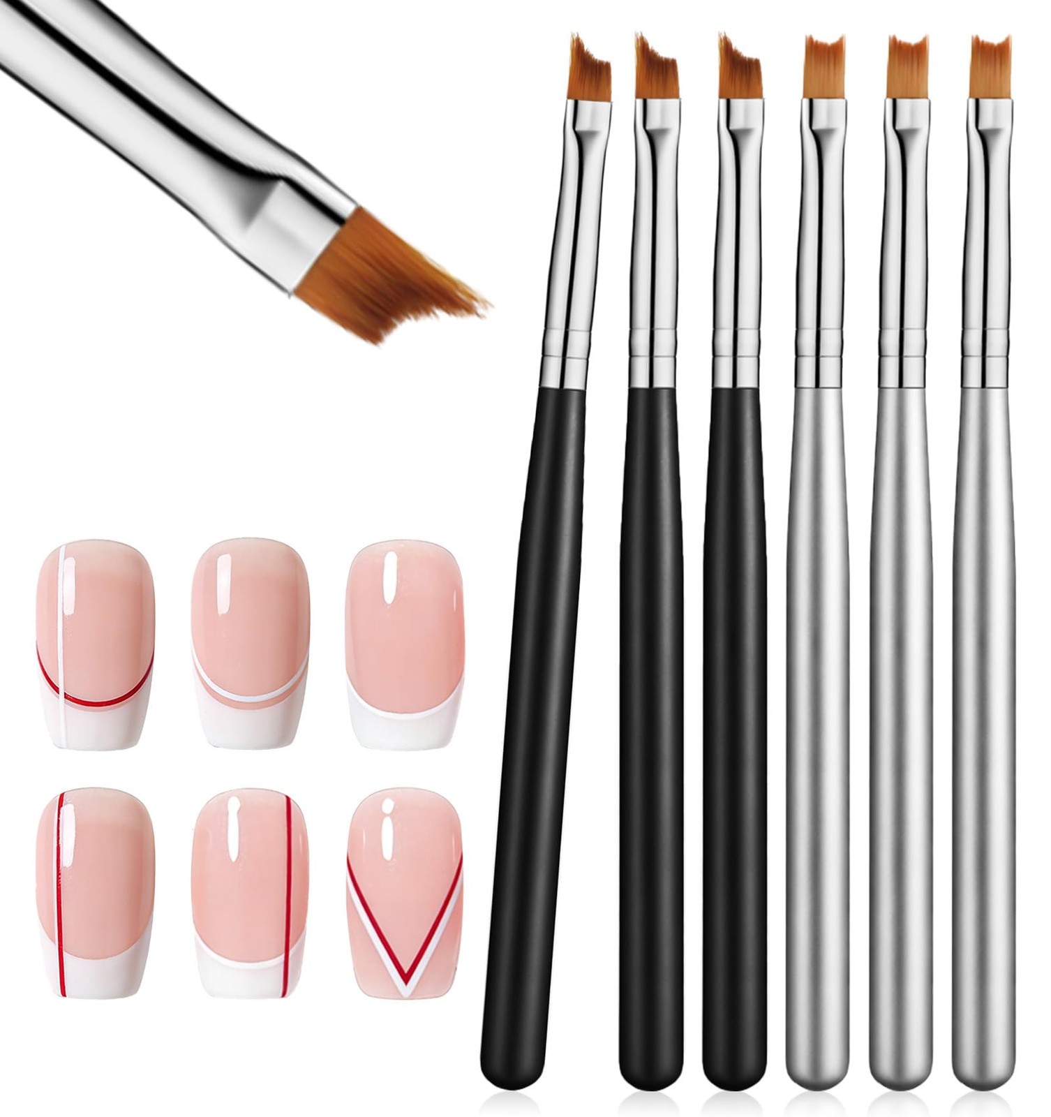 6 Pcs French Manicure Brush, French Tip Brush with Soft Oblique Head