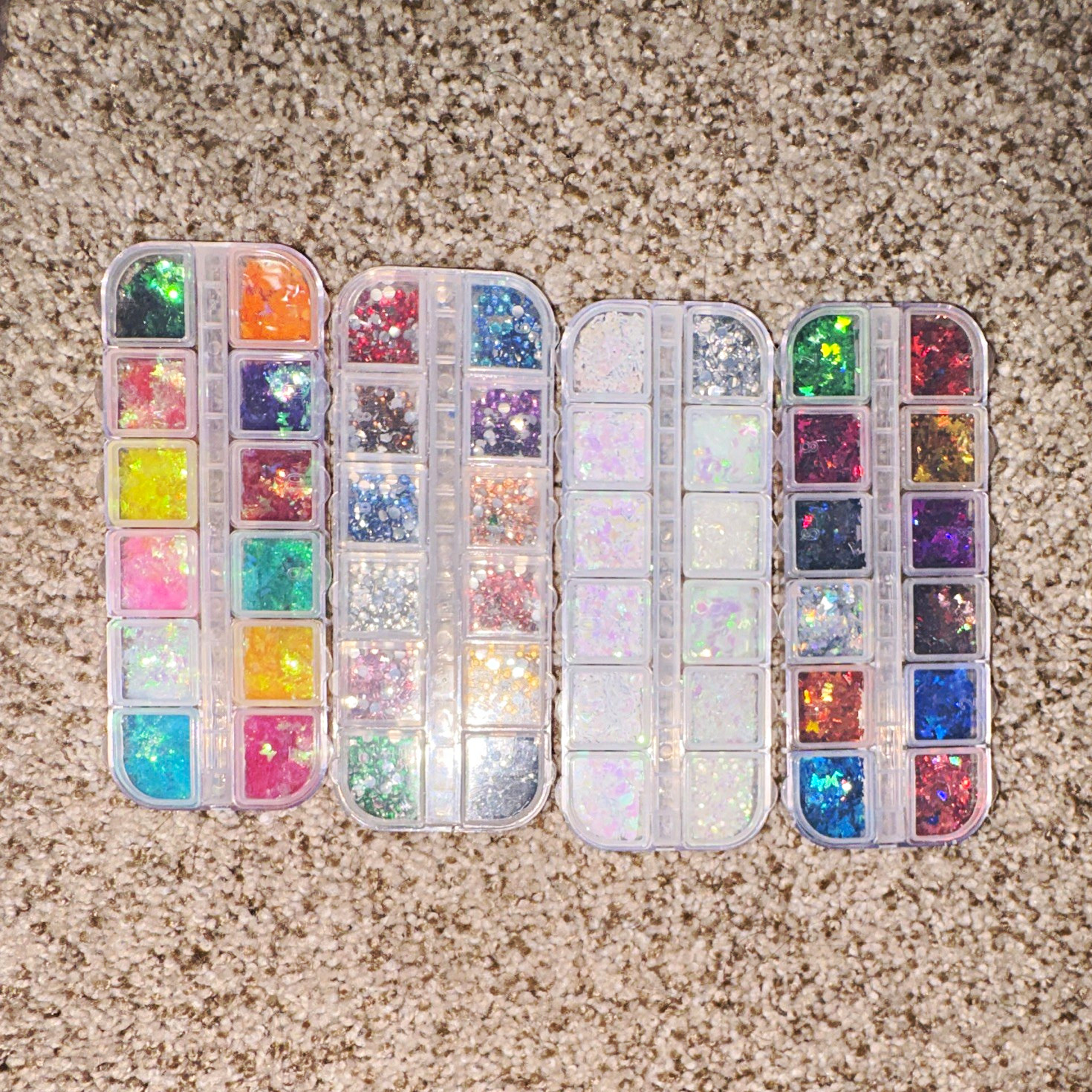 Nail Art Glitter Flakes Set, Multicolor Shiny Sparkle, Plastic Box Storage