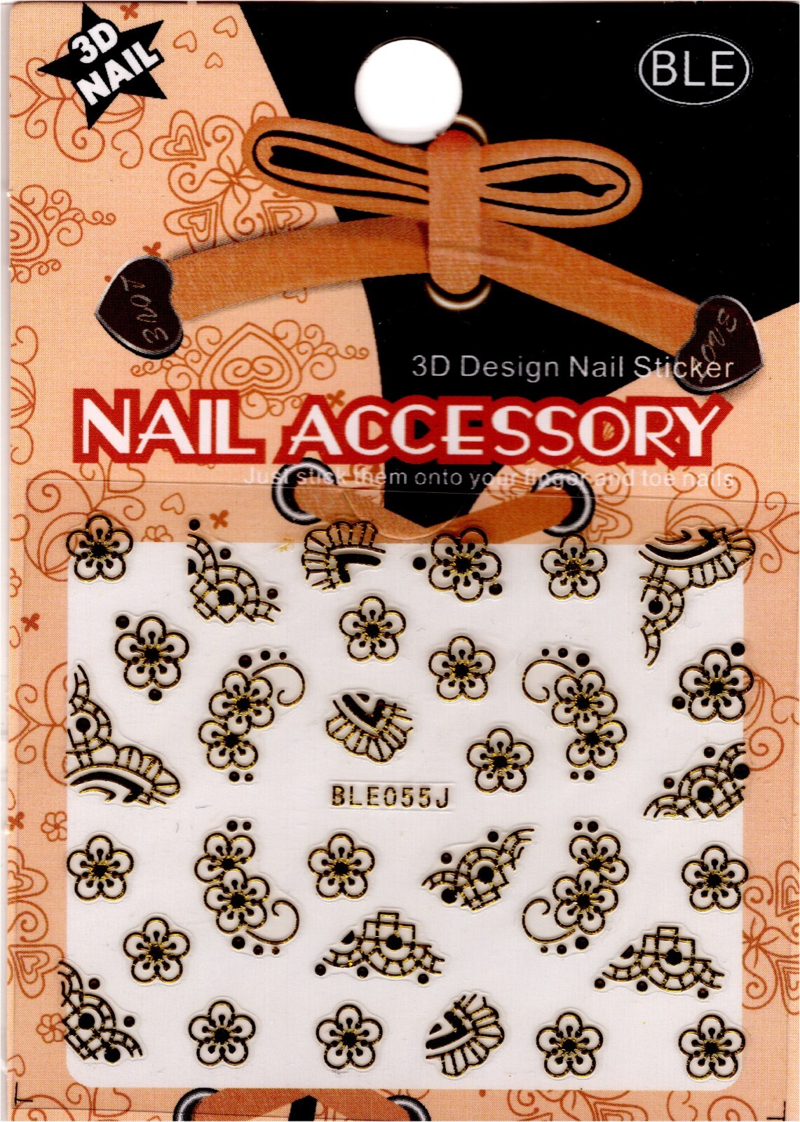 Nail Art 3D Decal Stickers Gold flower lace BLE055J