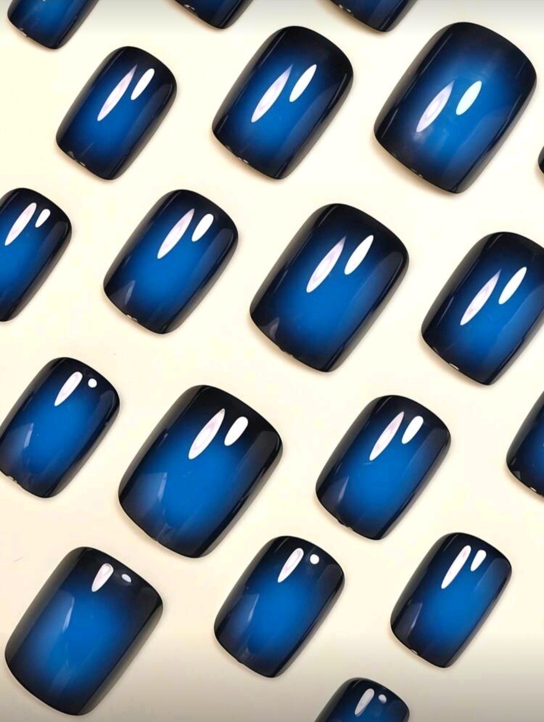 Press-On Nails Royal Blue Black French Styled Ombre Short Shiny Squared Finish