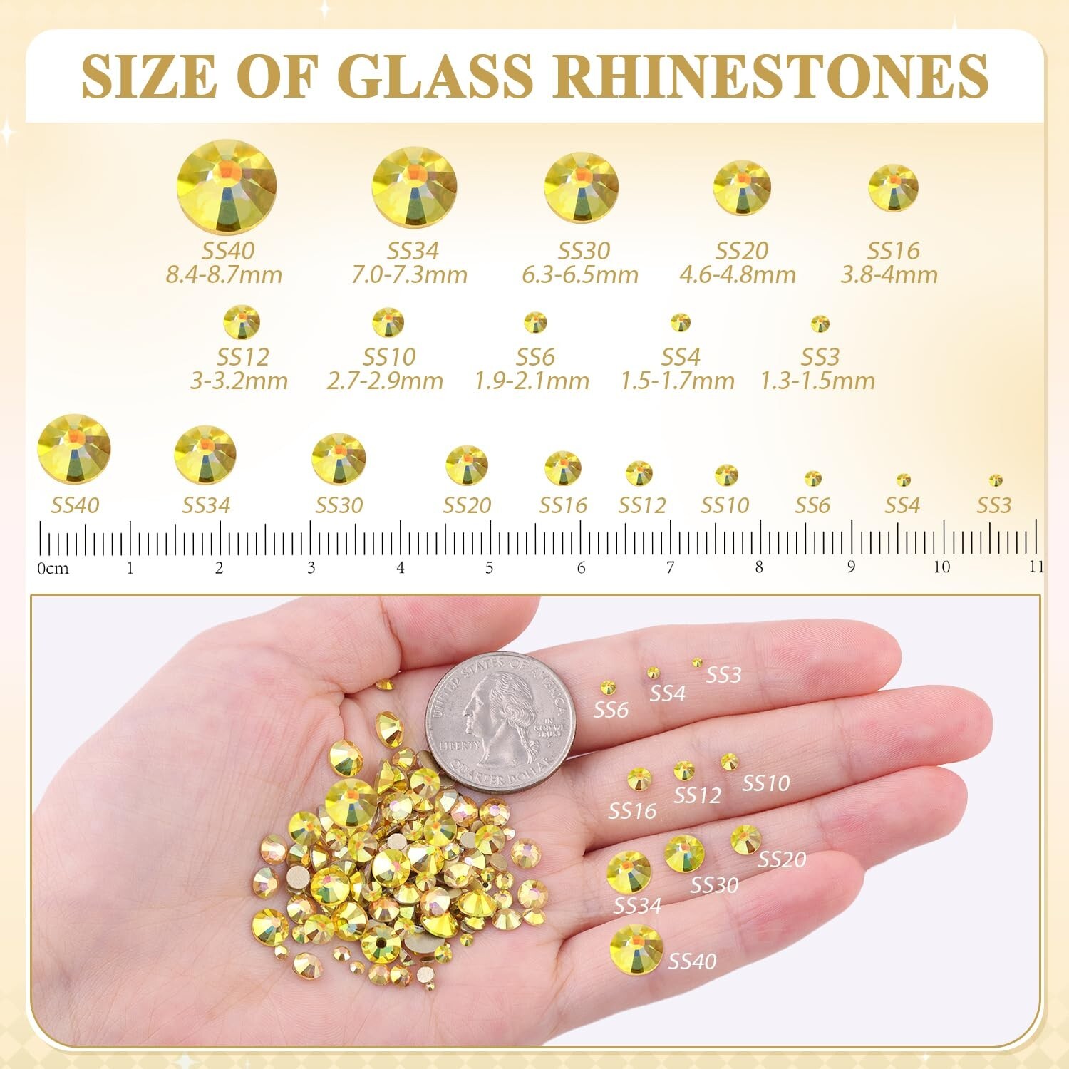 288 1440pcs Bright Gold Rhinestones Flatback Gems for Nails Clothes Craft Decor