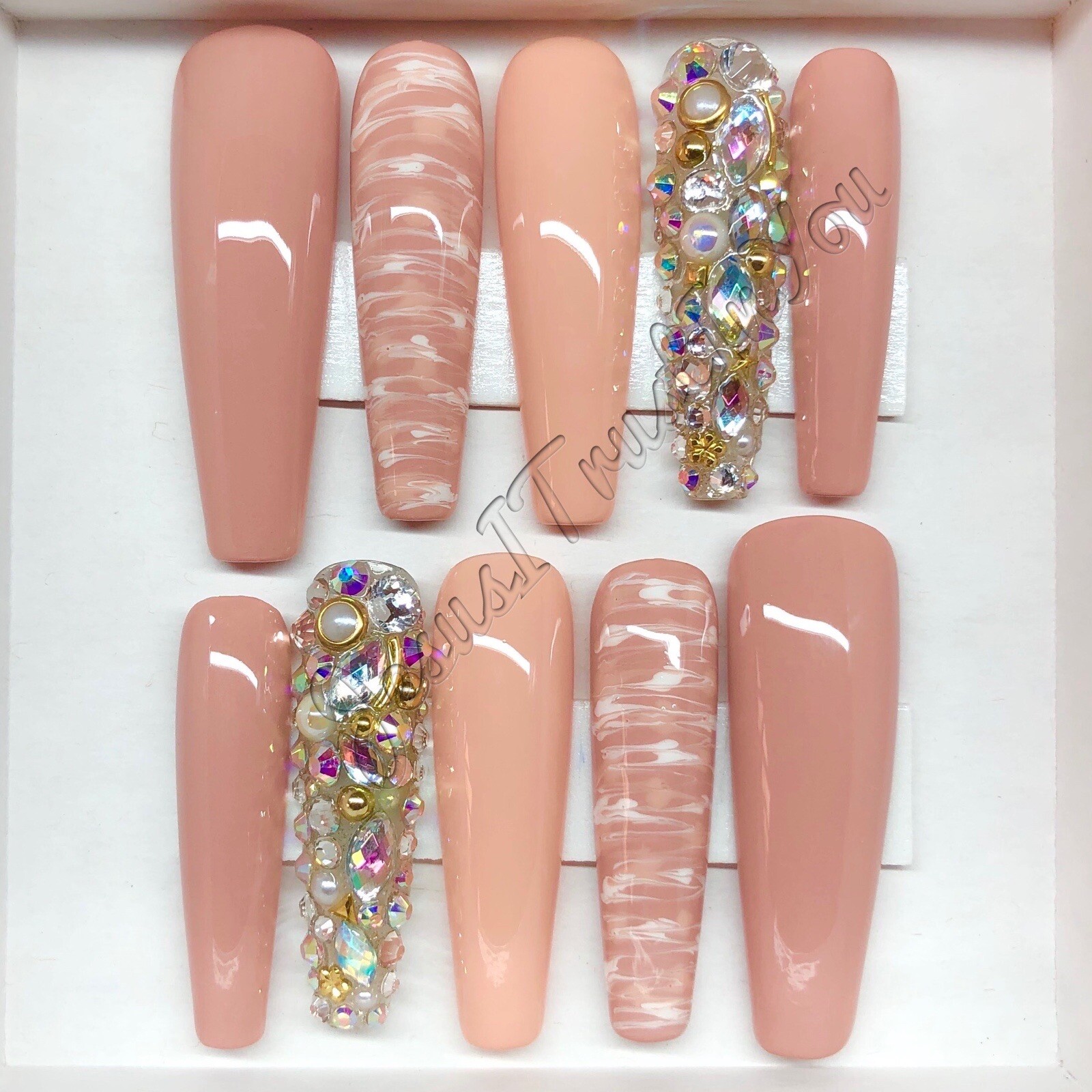 BLESSED – 2X XXL BALLERINA GEL PRESS ON NAILS GLUE ON NAILS