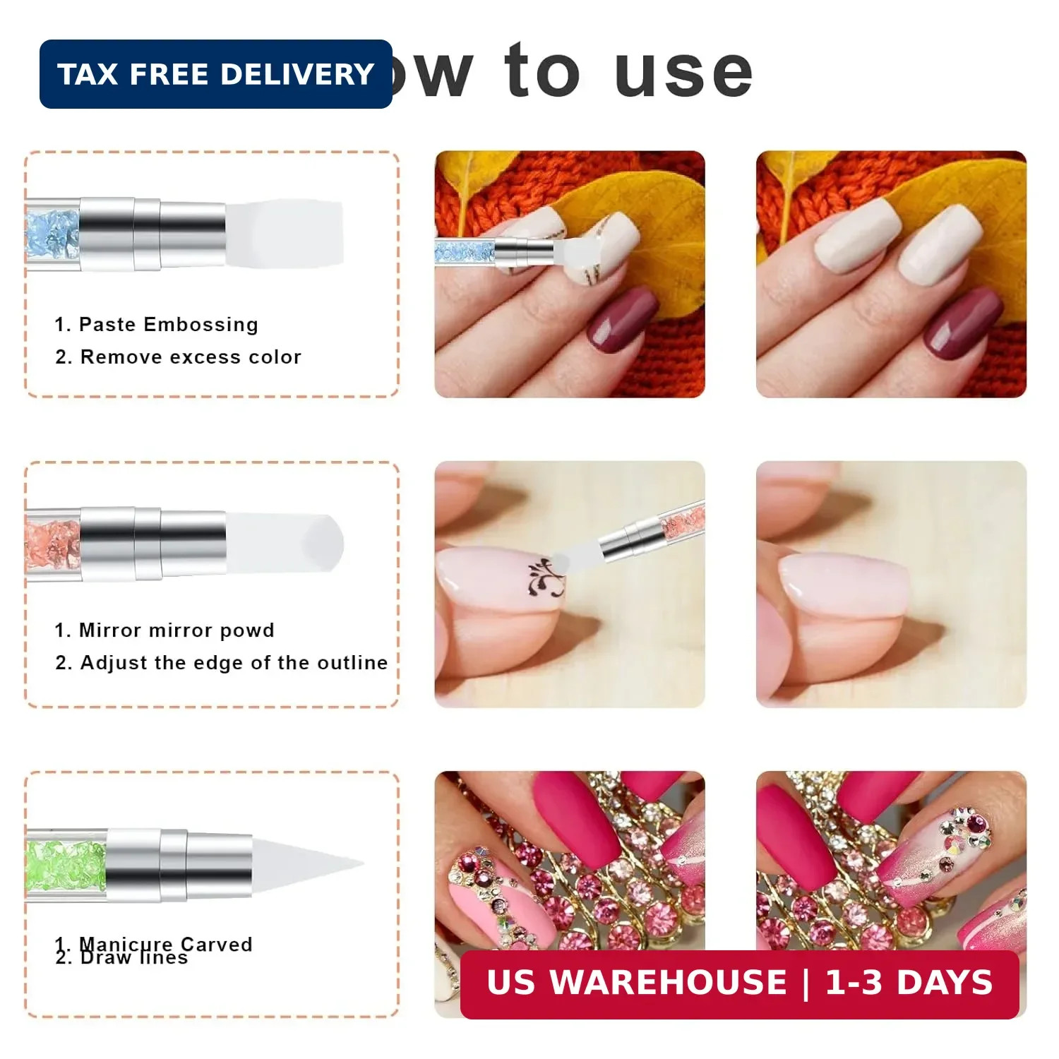 5 Pcs Nail Art Sculpture Pen Dual Tipped Silicone Nail Tools Nail Art Acrylic Pe