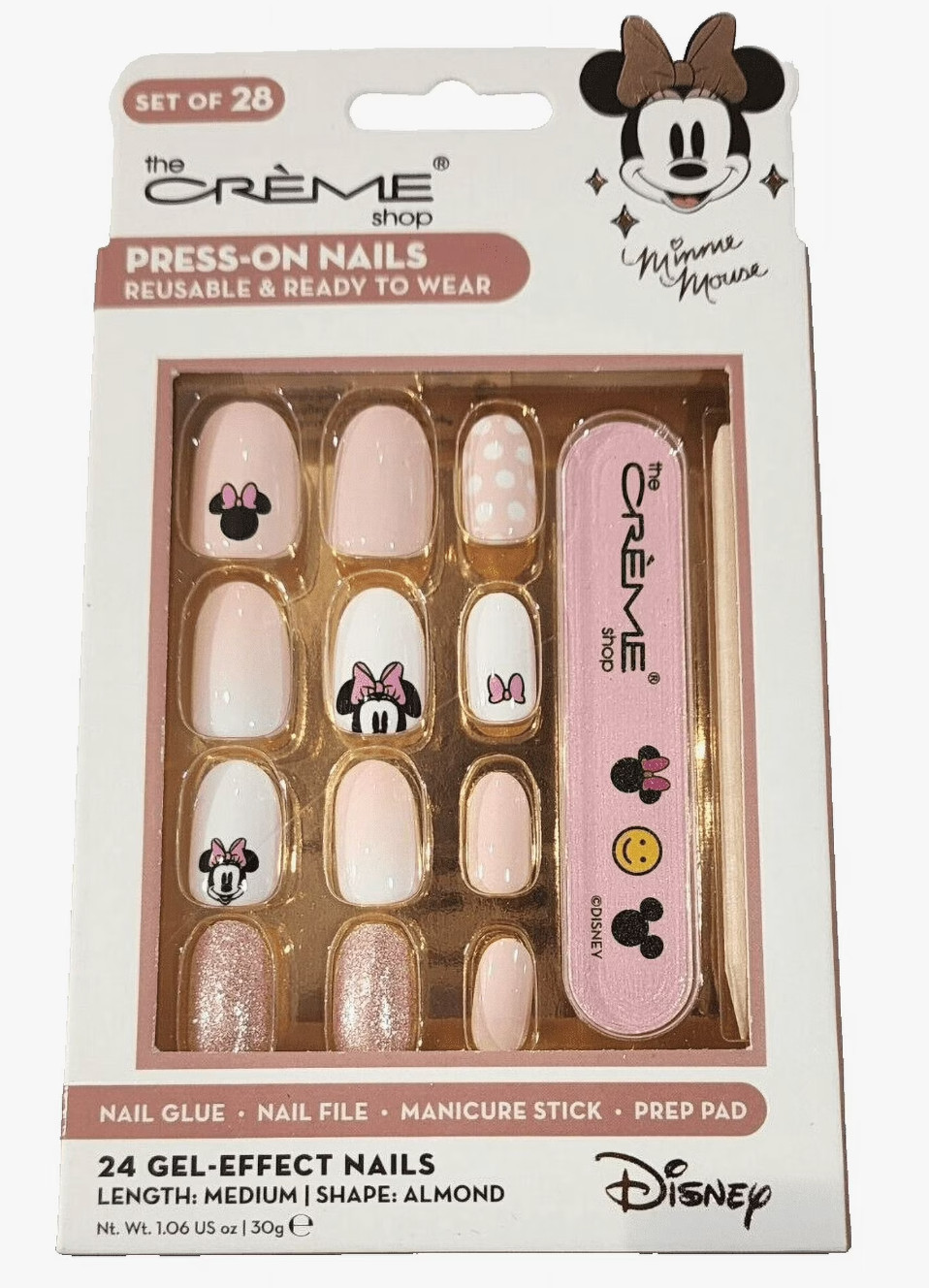 The Crème Shop Minnie Mouse Reusable Press On Nails 24 Gel Effect Med Length
