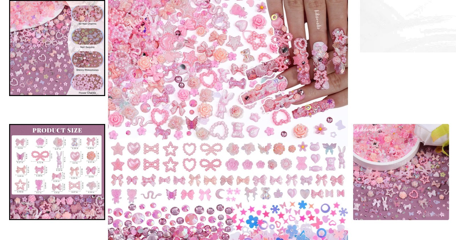 400Pcs Pink Nail Charms Kit: 3D Gems & Rhinestones for DIY Art