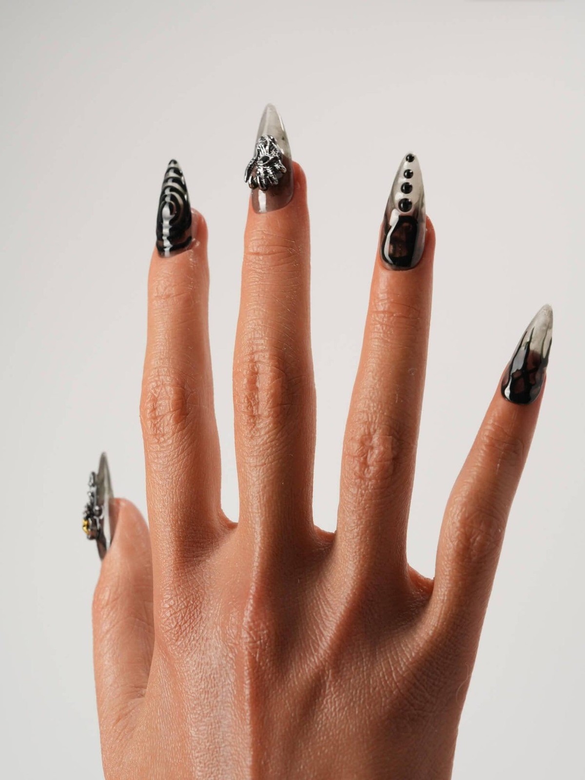 Custom Handmade Halloween Skeleton Hand Spider Web Cross Charms Press on Nails