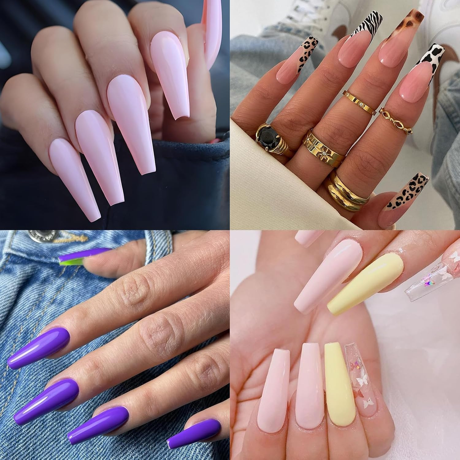 Coffin Press on Nails Long, 576Pcs Coffin Fake Nails Full Cover Long Glossy Ball