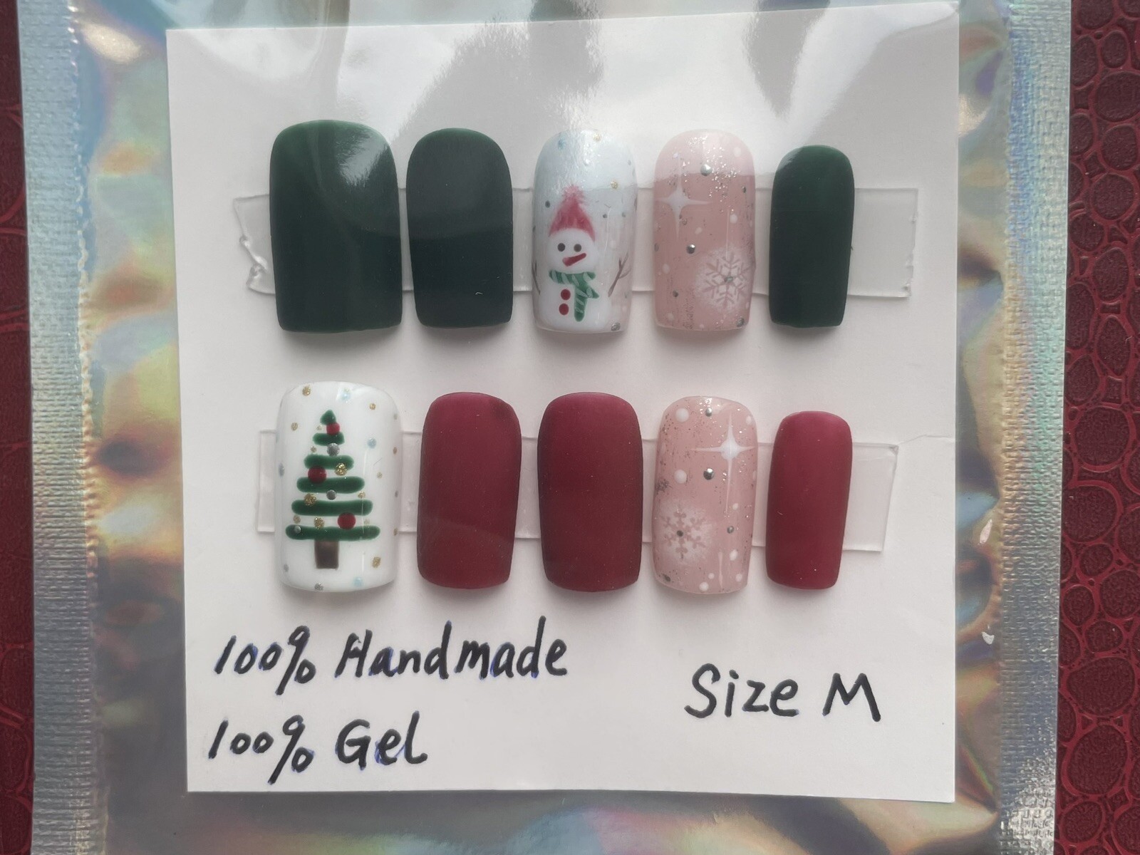 Handmade Short Square Gel press on nails 100% Gel-x Tip Size Medium W Kit