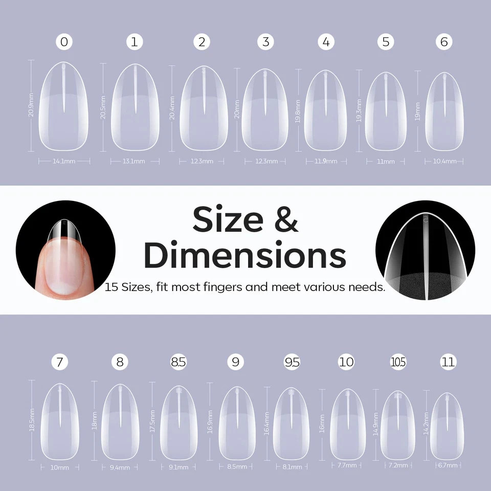 Modelones Short Almond Fake Nail Tips – 510Pcs Gel Tips Pre-Shaped Half Matte Fu