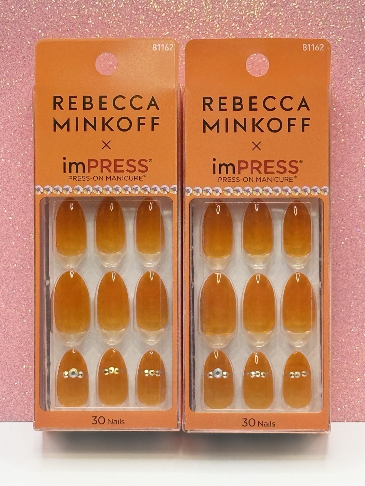 Kiss imPRESS Rebecca Minkoff Press-On Nails Medium Orange Bling 81162 Lot Of 2