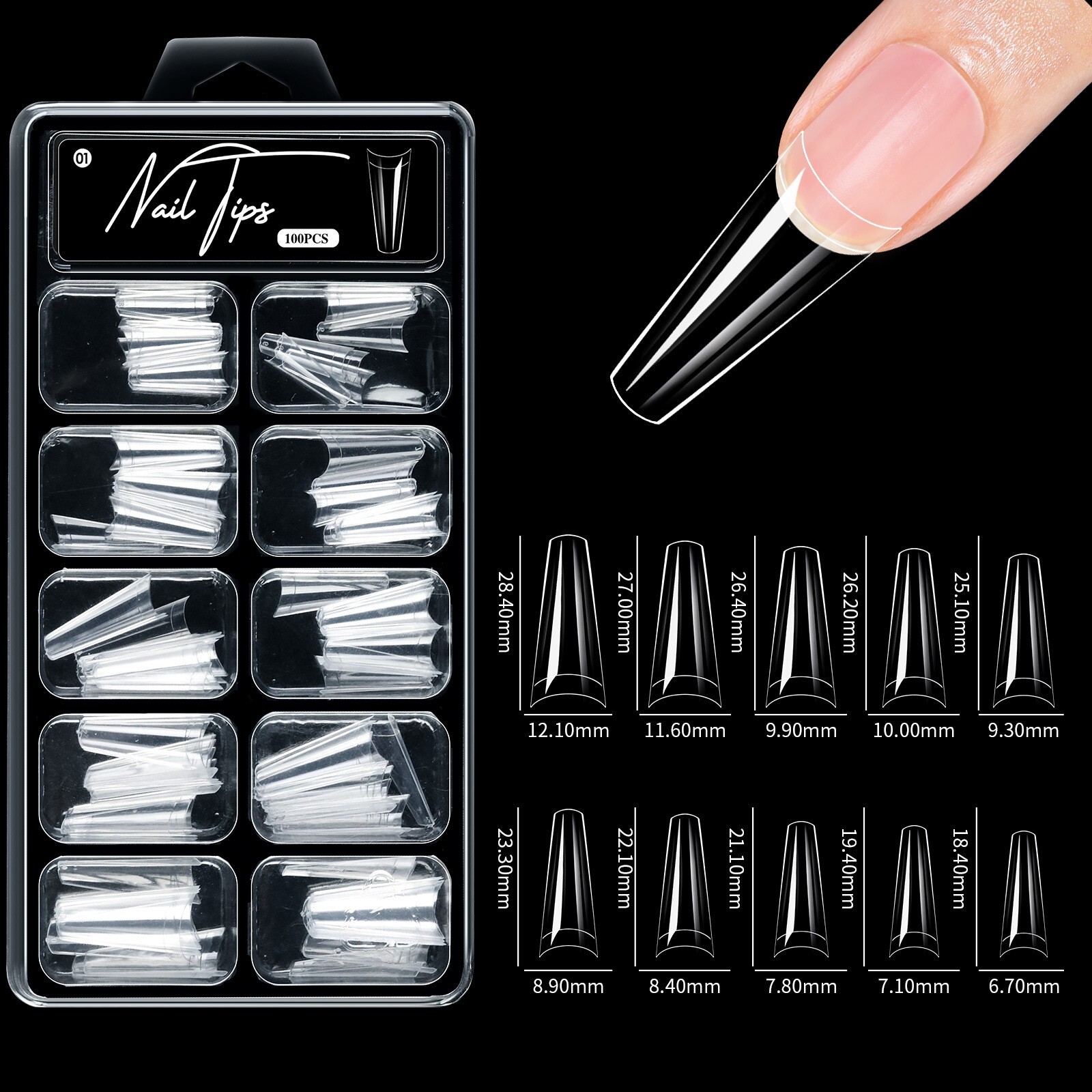 100pcs False Nail Tips Stiletto Almond Coffin Fake Nails Acrylic Half Full Cover