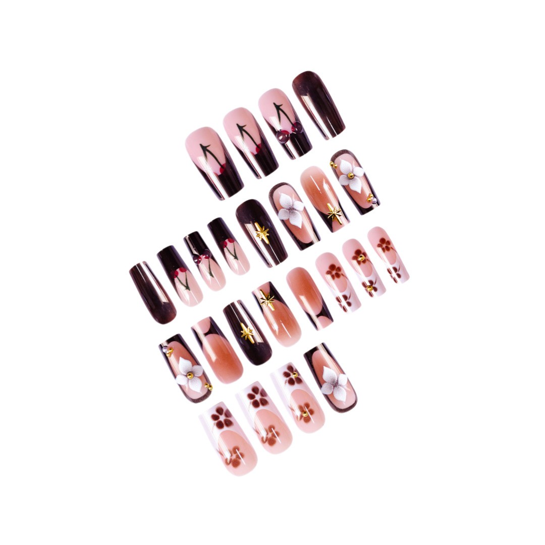Wholesale Cherry Star Flower Square Press On Nails Removable