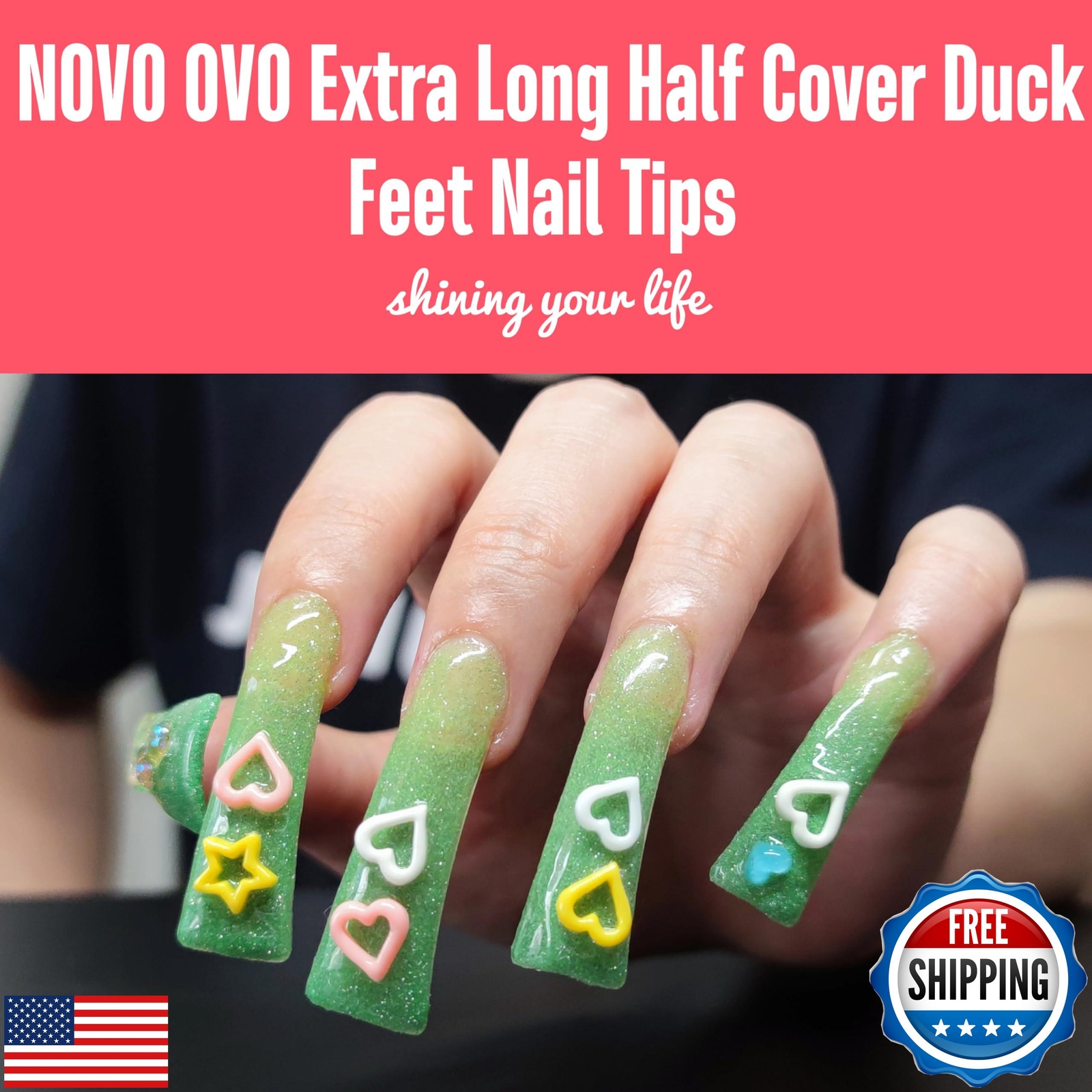 NOVO OVO 110 pcs Extra Super Long Duck Feet Nail Tips Half Cover for Press On