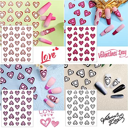 6 Sheets Heart Nail Stickers, Valentine’s Day 3D Red 6 Sheets，valentine’s Day