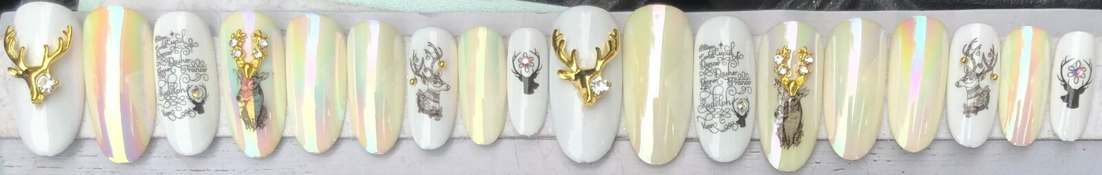 Aurora nails with Deer heads – press on nail set- (Set of 18 sizes 0-8)