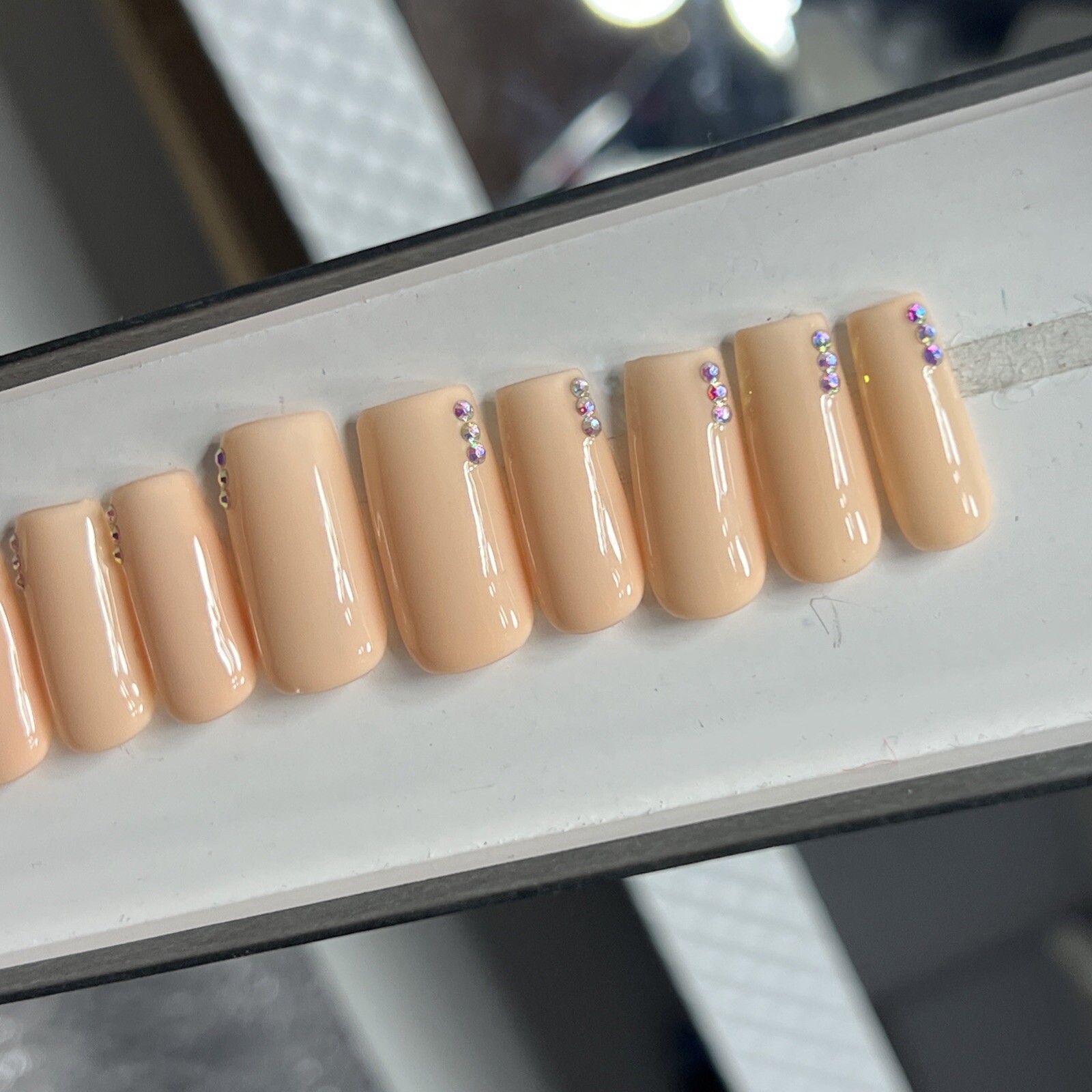 🍑🐮 CUSTOM Hard Gel Press On Nails, ORANGE CREAM NUDE BLING 10p FULL SET W Kit
