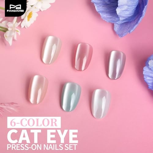Press On Nails, 6 Colors Short Almond Pink/Apricot/Purple/Green/Nude/Pearl