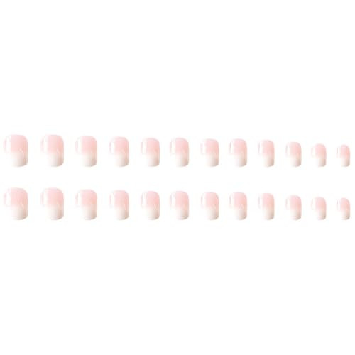 Pink Ombre Press on Nails Short Square Fake Nails with Nude White Gradient