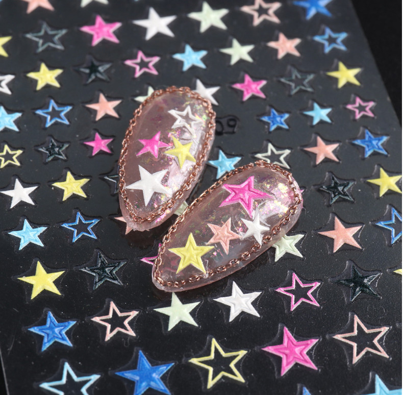 5D Embossed Nail Stickers Galaxies Star Moon Heart Engraved Adhesive DIY NS17