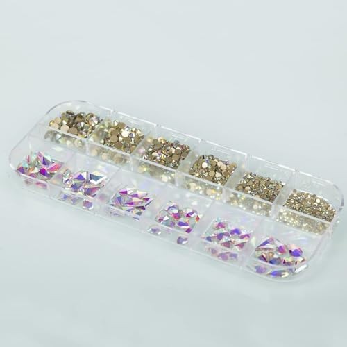 Nail Art Rhinestones Kit 04– 1000PCS Flatback AB Gems (1.5mm–10mm) w/ Storage
