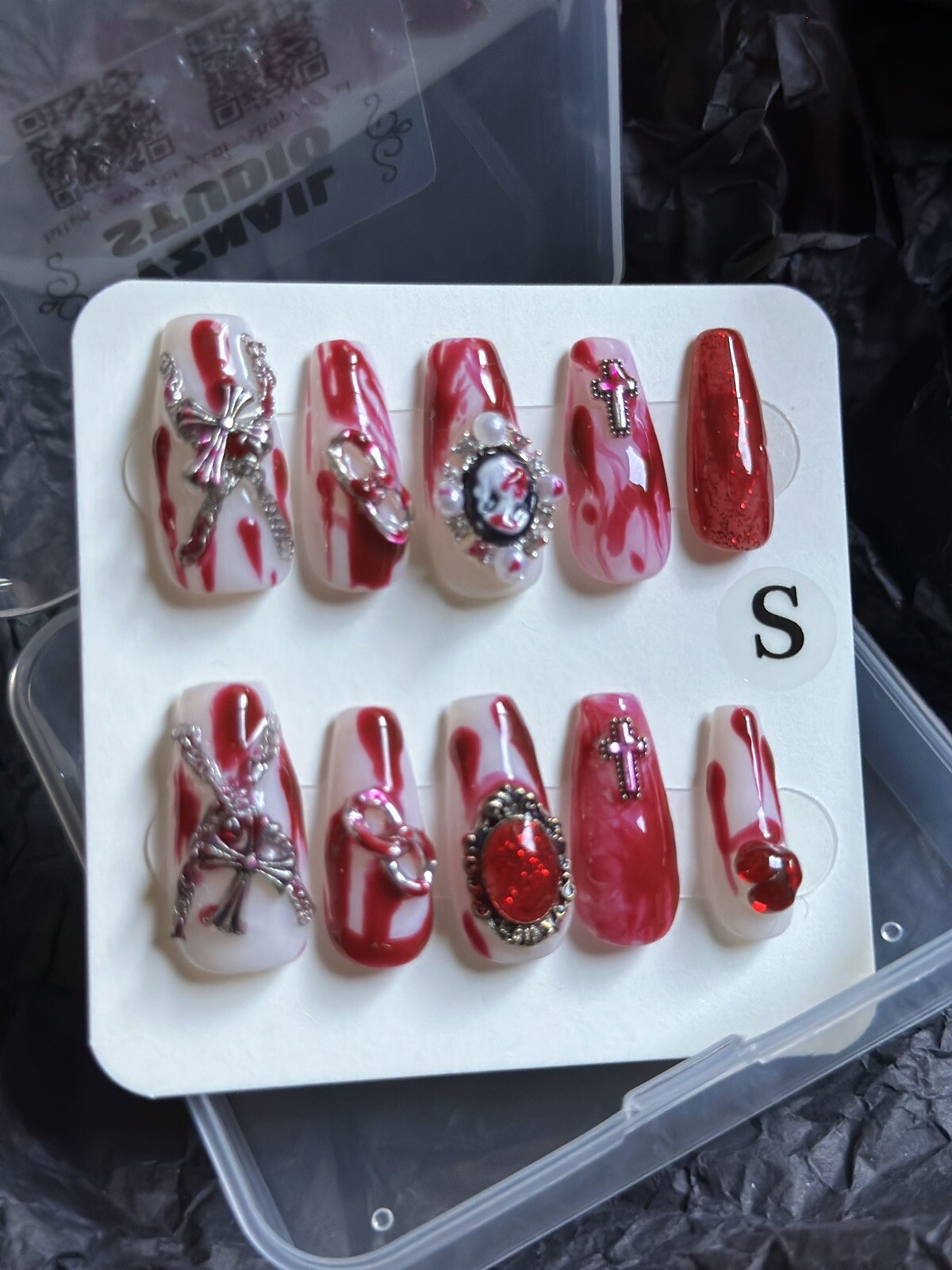 CUSTOM 3D Handmade press on Gel nails long coffin Size: S
