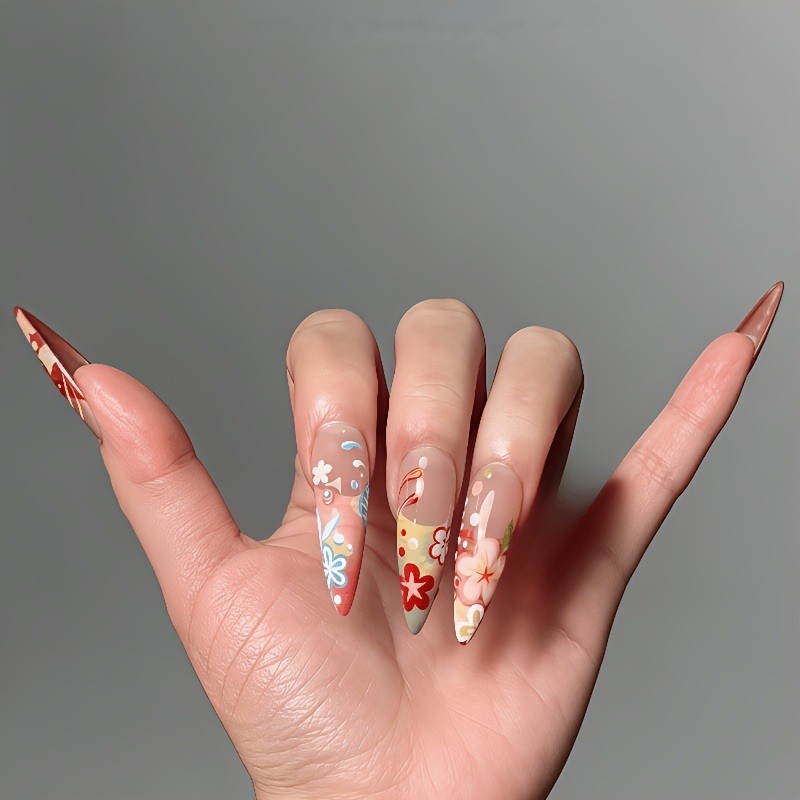 48pcs Press on Nails Vibrant Texture Petal Press On Nails, Ultra Long Wearable