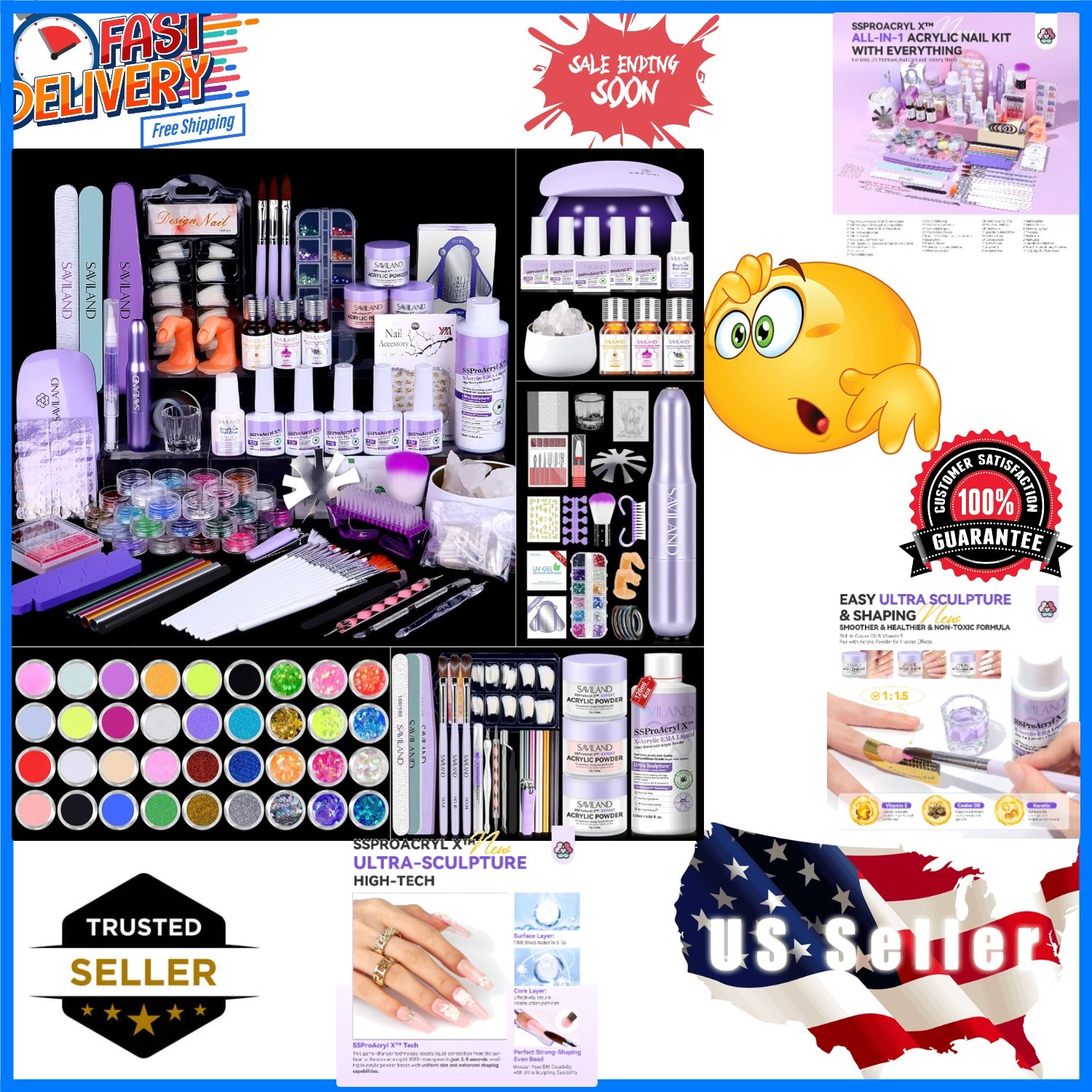 Luxury Professional Acrylic Nail Kit: Includes Nail Polish, Drill & Training Mat