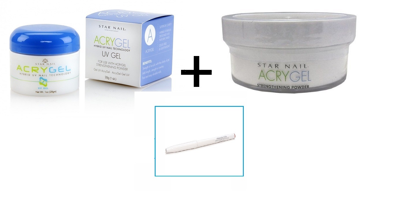 Star nail Acrygel 1oz+Strengthening Powder 1.6 oz + Primer Pen(Clear/Pink/White)