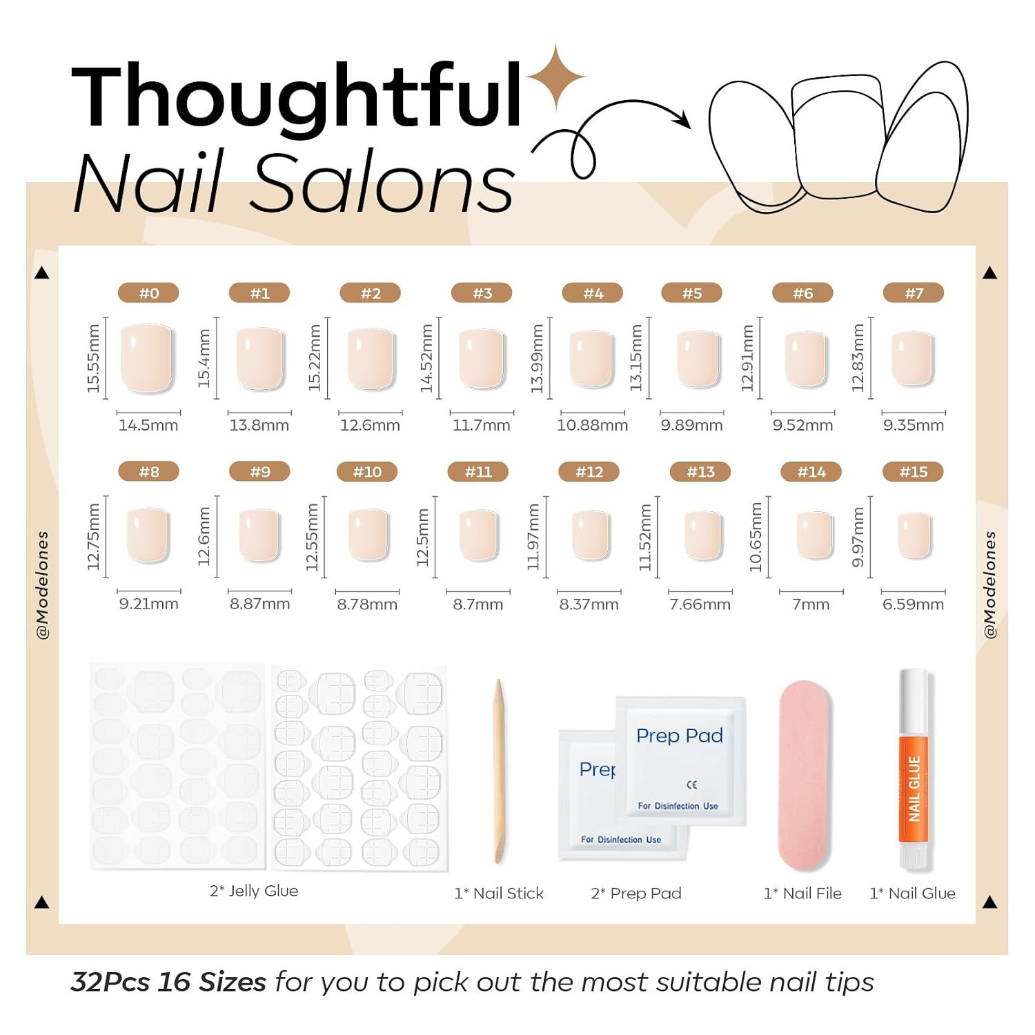 Extra Short Press on Nails, Milky White Squoval Fake Nails | Reusable Nail Kit