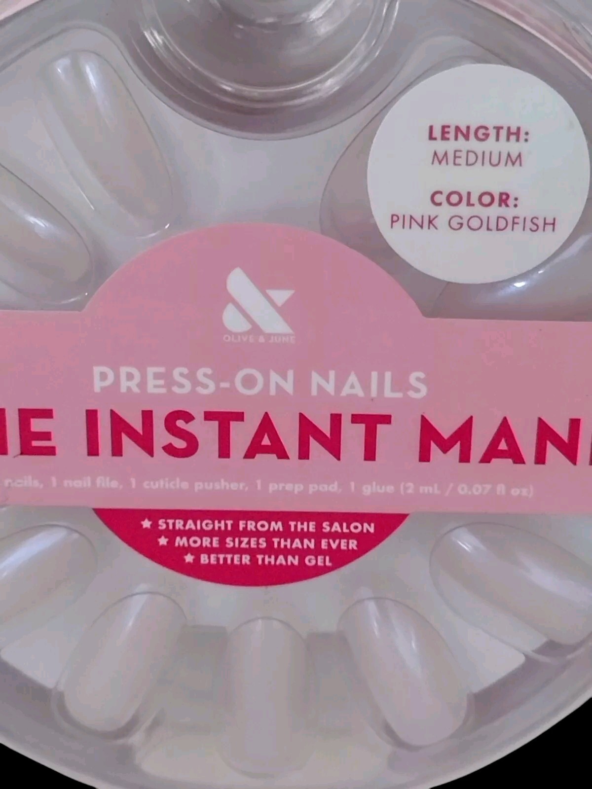 Olive & June Press-On Nails THE INSTANT MANI 42ct Medium Length PINK GOLDFISH