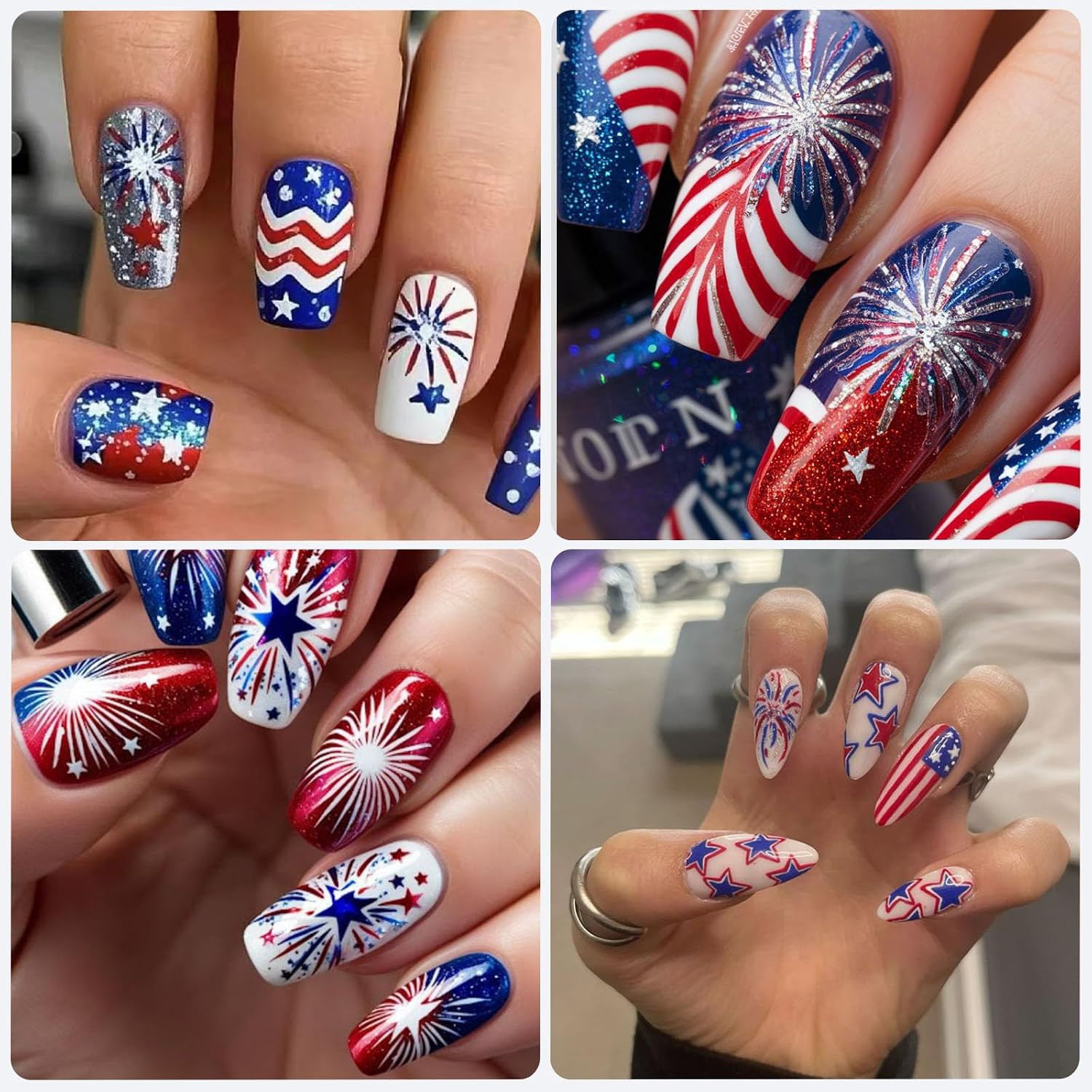 4 Sheets Independence Day Fireworks Nail Art Stickers 4Th of July Nail Decals