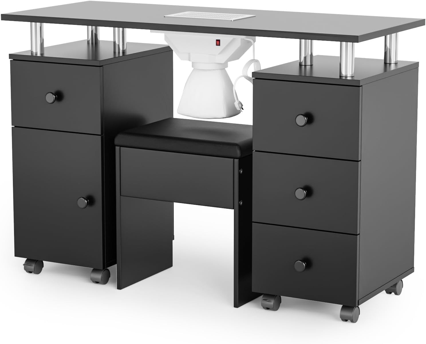 New Nail Tech Desk with Stool, Integrated Dust Collector for Makeup Beauty Salon