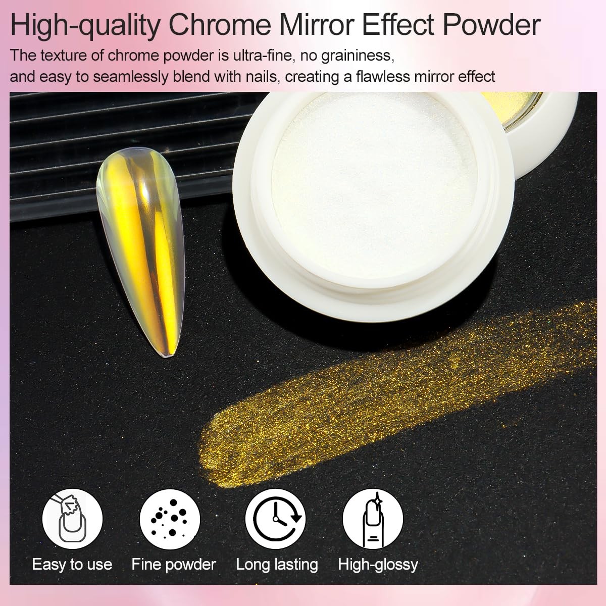 Holographic Mirror Gold Chrome Nail Powder for Gel Nails, Iridescent Aurora M…
