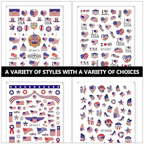 8 Sheets 4th of July Nail Stickers – USA Flag 3D Self Independence Day
