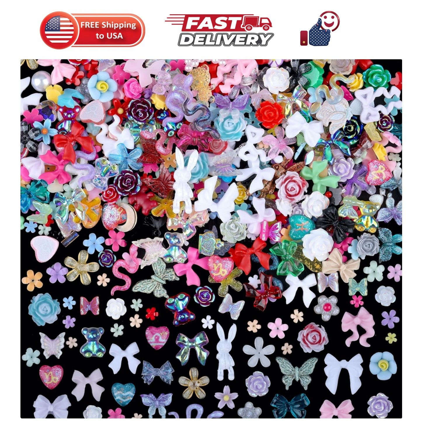 300 Pieces 3D Mix Assorted Resin Nail Charms Hollow Pearl Heart Nail Art Char…