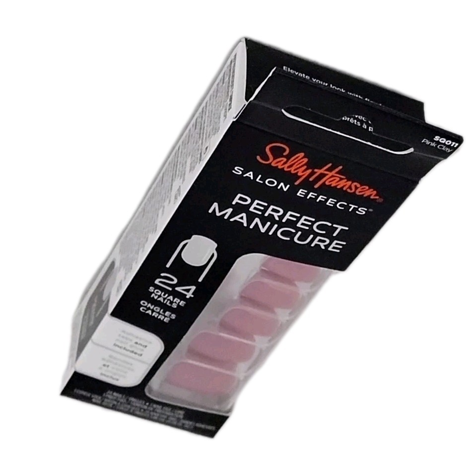 Sally Hansen SALON EFFECTS PERFECT MANICURE 24 SQUARE Press On Nails PINK CLAY